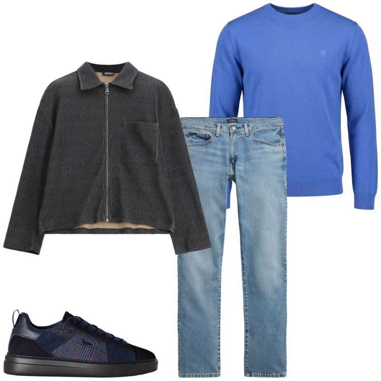Outfit uomo - Total look #2491416. Stile Casual per Tutti i giorni. Abbinamento con cappotti, sneakers, maglieria, jeans.