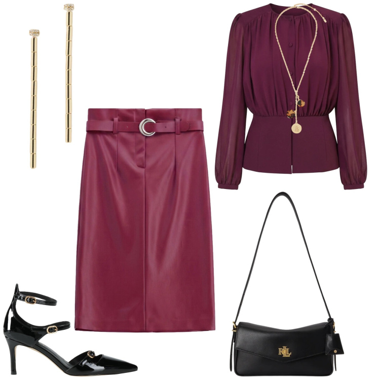 Outfit donna - Ira del te. Stile Chic per Serata fuori. Abbinamento con gonne longuette, orecchini, collane, borse a spalla, bluse, décolleté.