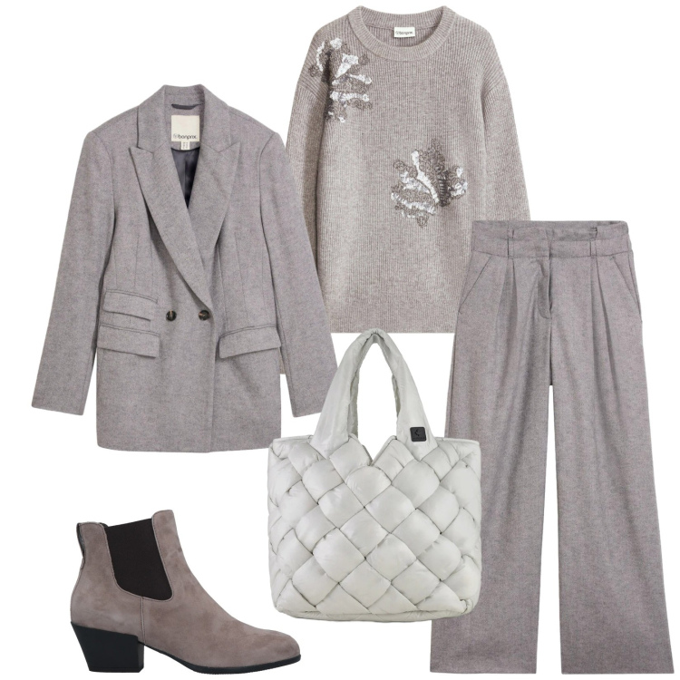 Outfit donna - Total look #2491433. Stile Urban per Tutti i giorni. Abbinamento con stivaletti chelsea, blazer, maglieria, pantaloni, borse tote.
