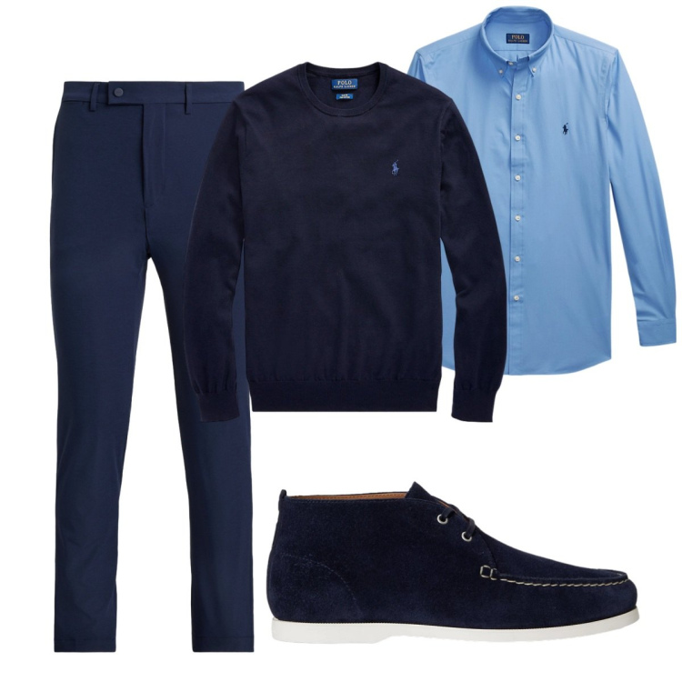 Outfit uomo - Total look #2491444. Stile Business/Elegante per Ufficio. Abbinamento con maglieria, camicie, pantaloni, scarpe stringate.