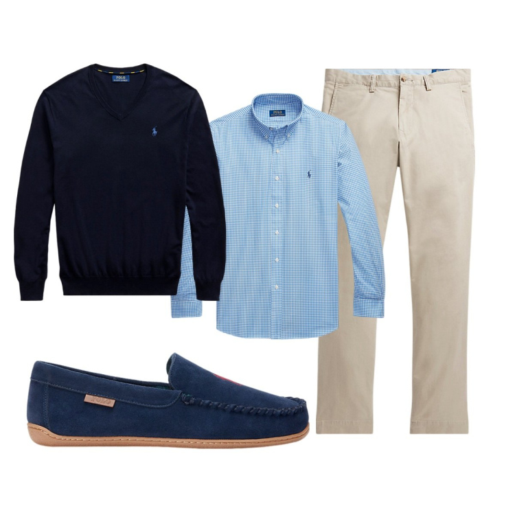 Outfit uomo - Total look #2491449. Stile Business/Elegante per Ufficio. Abbinamento con pantaloni, maglieria, camicie, pantofole.