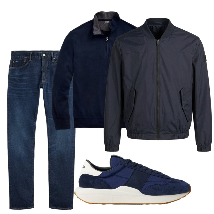 Outfit uomo - Total look #2491450. Stile Casual per Tutti i giorni. Abbinamento con pullovers, jeans, sneakers, bomber.