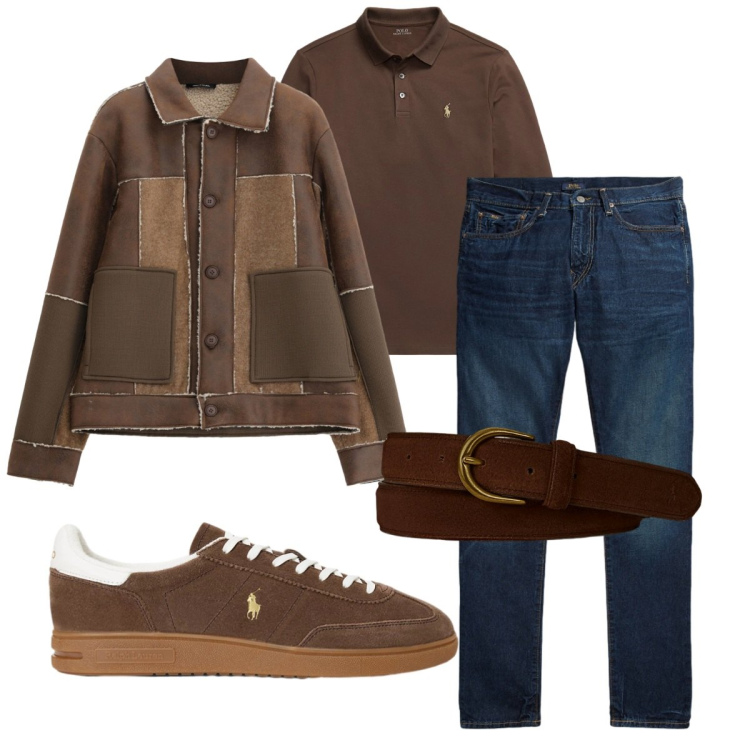 Outfit uomo - Total look #2491452. Stile Trendy per Tutti i giorni. Abbinamento con cappotti, cinture, jeans, sneakers, polo.