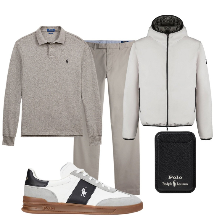 Outfit uomo - Total look #2491453. Stile Casual per Tutti i giorni. Abbinamento con sneakers, portafogli, pantaloni, polo, giacche.