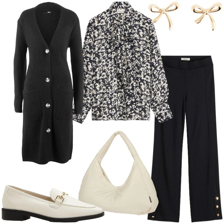Outfit donna - Tessuti avvolgenti ad ottobre@mikytwins. Stile Basic per Tutti i giorni. Abbinamento con borse a spalla, cardigans, pantaloni, mocassini, orecchini, bluse.