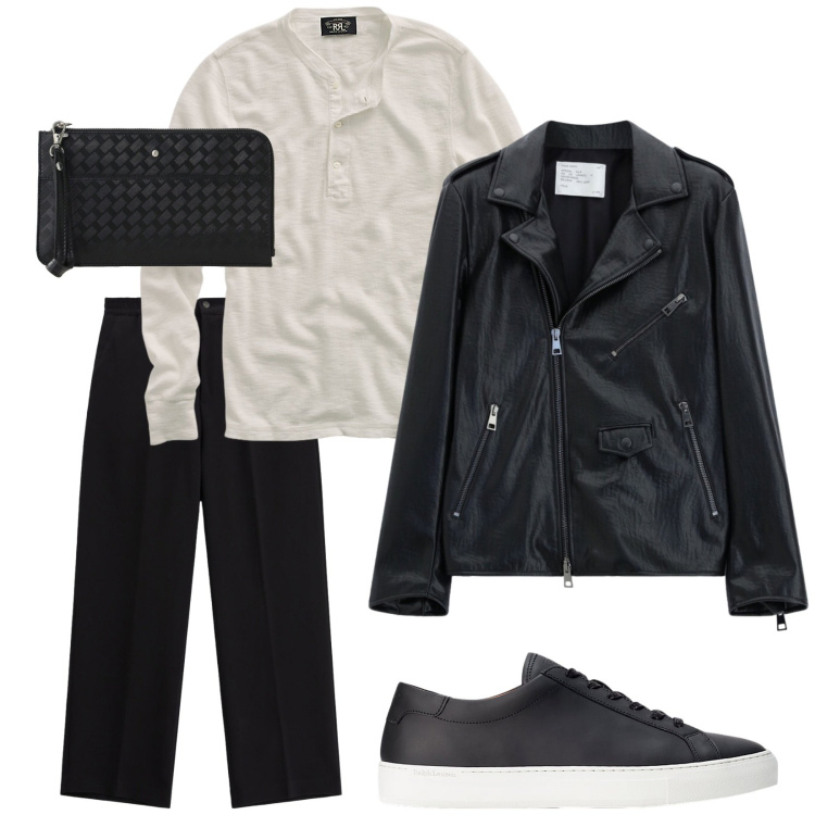 Outfit uomo - Total look #2491558. Stile Biker Rock per Tutti i giorni. Abbinamento con giacche, pantaloni, portafogli, t-shirt, sneakers.