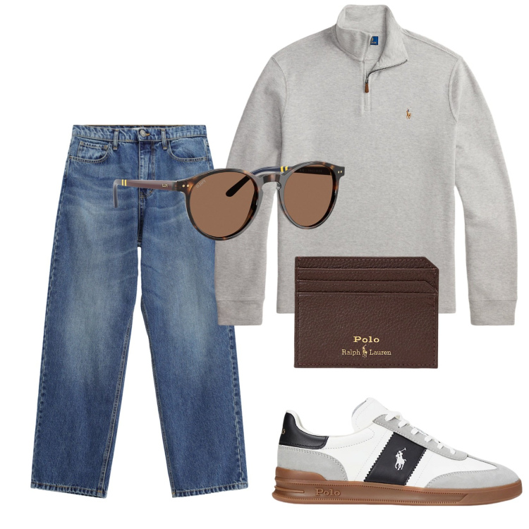 Outfit uomo - Total look #2491583. Stile Urban per Tutti i giorni. Abbinamento con jeans, portafogli, sneakers, occhiali da sole, pullovers.