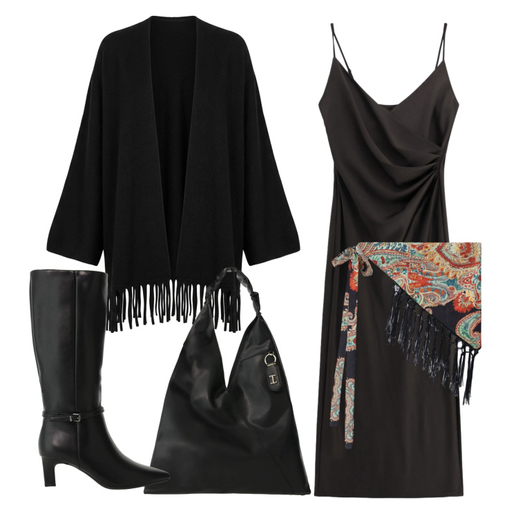 Outfit donna - Mai più senza. Stile Glamour per Tutti i giorni. Abbinamento con vestiti midi/longuette, stivali, borse a spalla, cinture, cardigans.