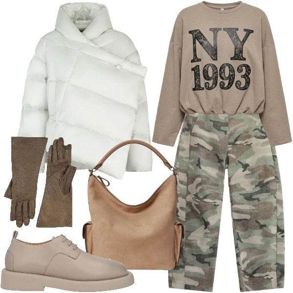 Outfit donna - New York 1993. Stile Urban per Tutti i giorni. Abbinamento con pantaloni, borse a spalla, felpe, piumini, scarpe stringate, guanti.