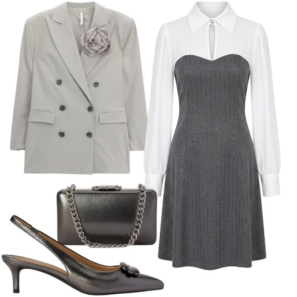 Outfit donna - La Capsule Wardrobe. Stile Trendy per Ufficio. Abbinamento con blazer, décolleté, clutch, vestiti corti.