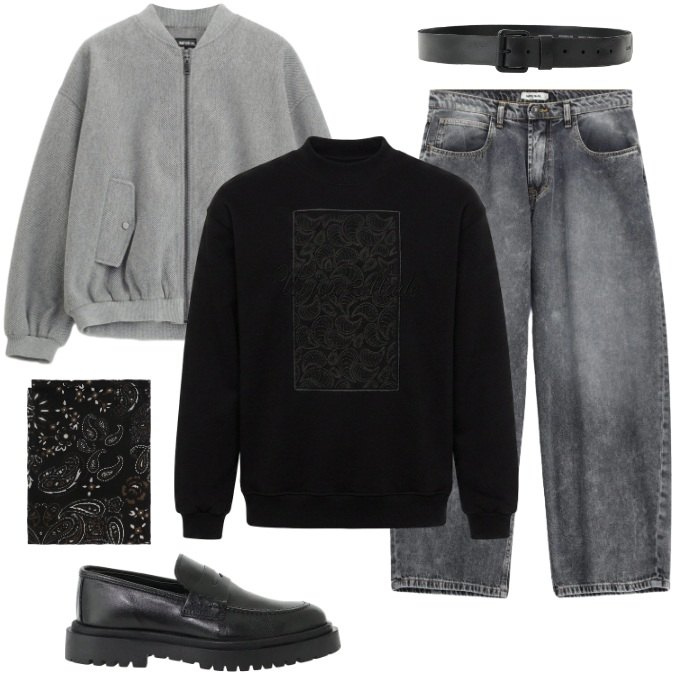 Outfit uomo - Dettagli Paisley: perfetto All Day. Stile Urban per Tutti i giorni. Abbinamento con jeans, cinture, scarpe stringate, felpe, bomber, sciarpe e foulard.