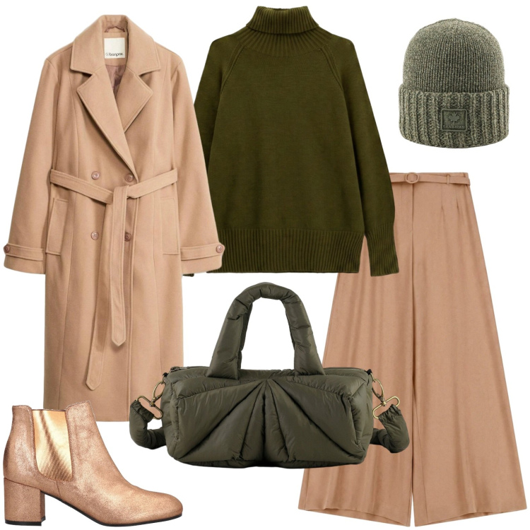 Outfit donna - Mid Season Sale - Volumi accoglienti. Stile Casual per Tutti i giorni. Abbinamento con pullovers, pantaloni a palazzo, borse a mano, berretti, stivaletti chelsea, trench.