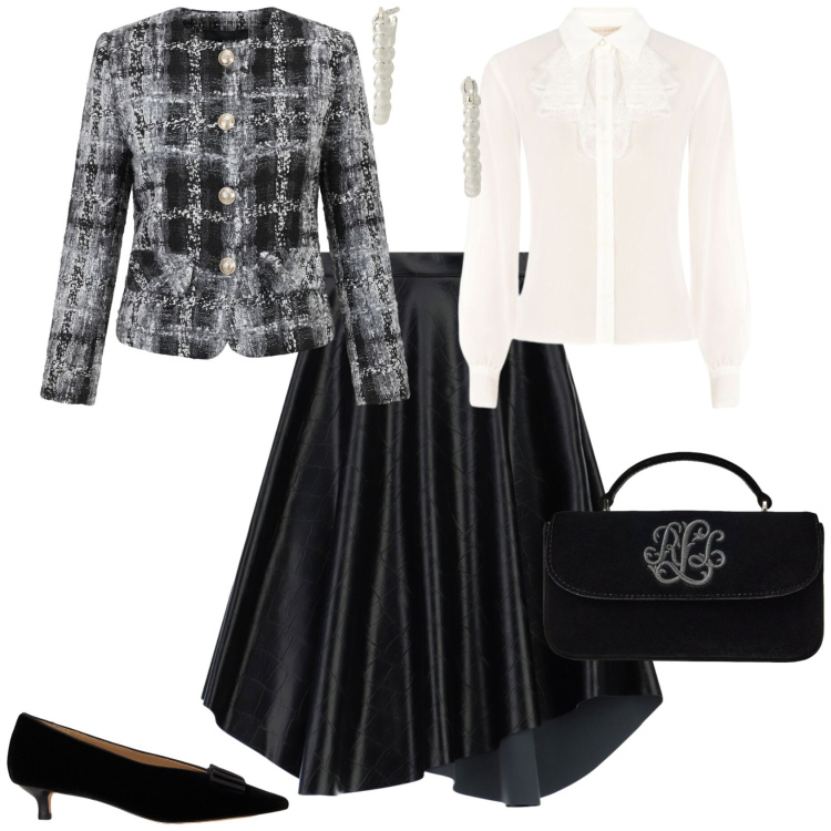 Outfit donna - Dall ufficio alla sera evento. Stile Bon Ton per Serata fuori. Abbinamento con gonne longuette, camicie, blazer, orecchini, décolleté, borse a mano.