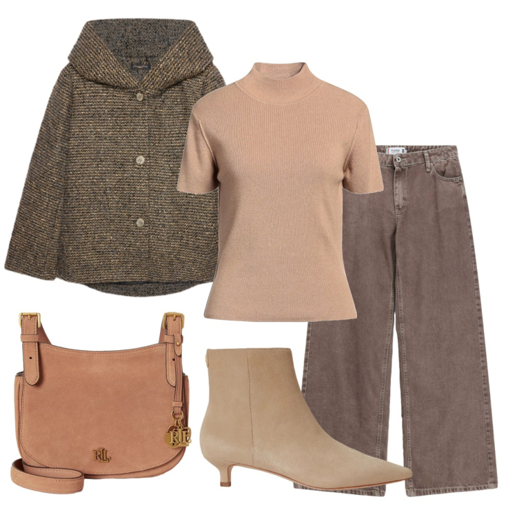 Outfit donna - Total look #2491780. Stile Bon Ton per Ufficio. Abbinamento con blazer, stivaletti, borse a tracolla, jeans dritti, maglieria.