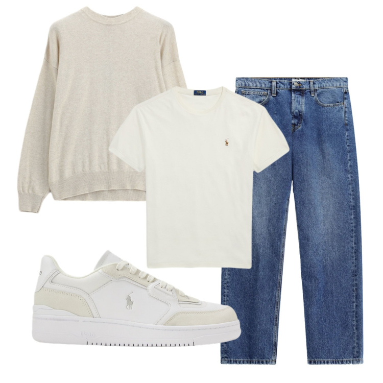 Outfit uomo - Total look #2491791. Stile Casual per Tutti i giorni. Abbinamento con maglieria, jeans, t-shirt, sneakers.