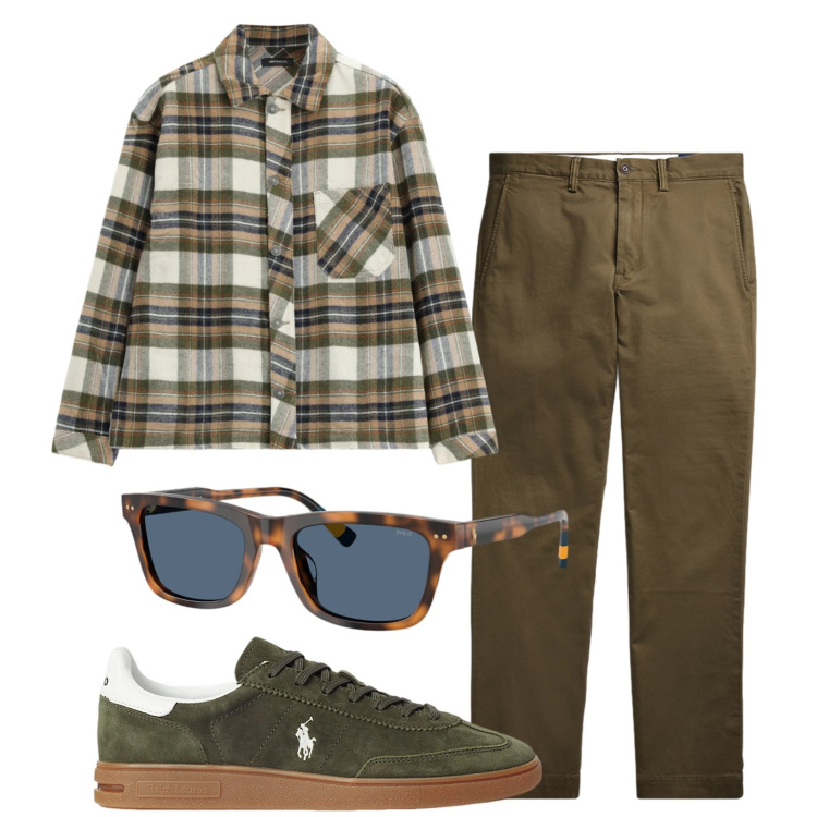 Outfit uomo - Total look #2491800. Stile Casual per Tutti i giorni. Abbinamento con camicie, sneakers, pantaloni, occhiali da sole.