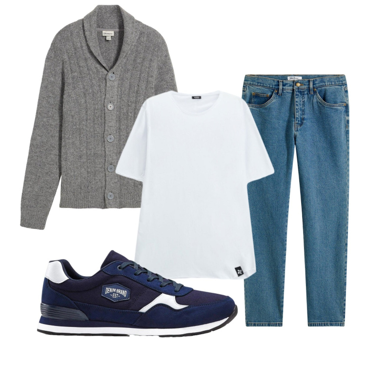 Outfit uomo - Total look #2491807. Stile Casual per Tutti i giorni. Abbinamento con jeans dritti, sneakers, cardigans, t-shirt.