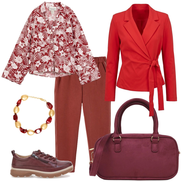 Outfit donna - Total look #2491849. Stile Casual chic per Ufficio. Abbinamento con pantaloni, collane, blazer, borse a tracolla, scarpe stringate, bluse.