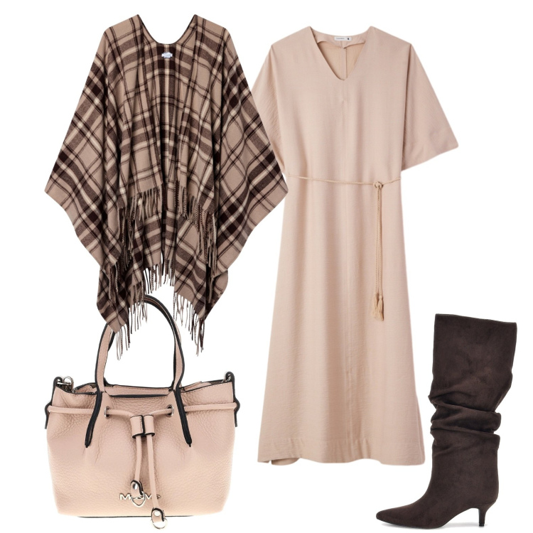 Outfit donna - La mantella per la mezza stagione. Stile Trendy per Tutti i giorni. Abbinamento con cappotti, vestiti lunghi, borse a spalla, stivali sopra il ginocchio.