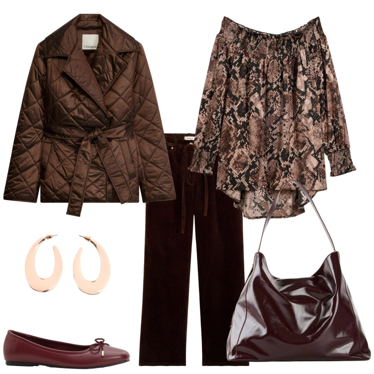 Outfit donna - Total look #2491869. Stile Casual chic per Ufficio. Abbinamento con giacche, bluse, pantaloni, shopping bag, ballerine, orecchini.