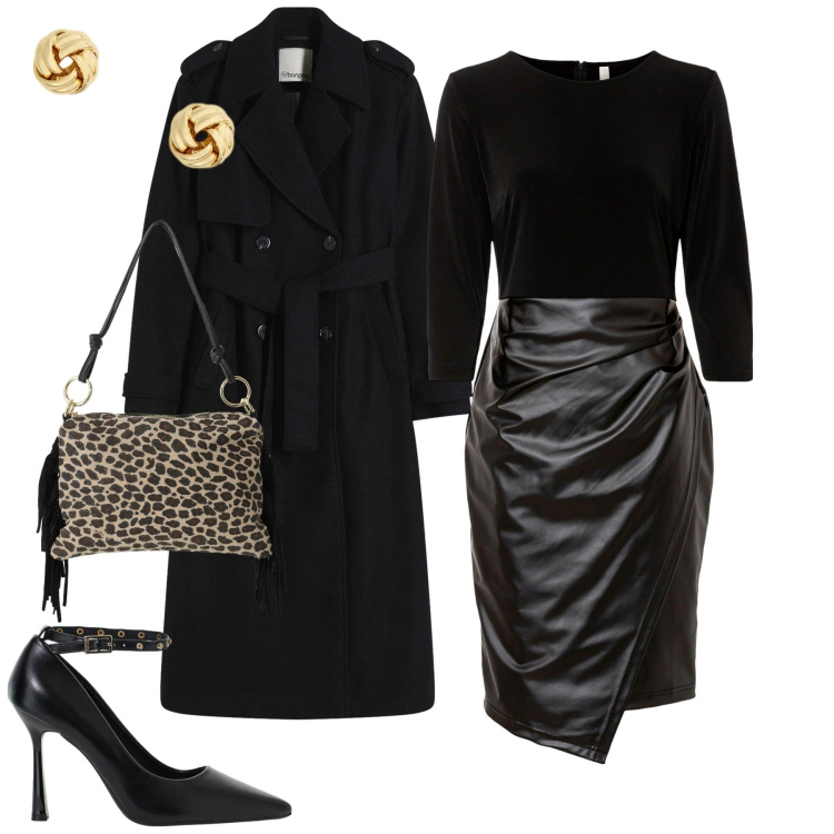 Outfit donna - Serata. Stile Casual chic per Serata fuori. Abbinamento con borse a spalla, décolleté, orecchini, vestiti, trench.