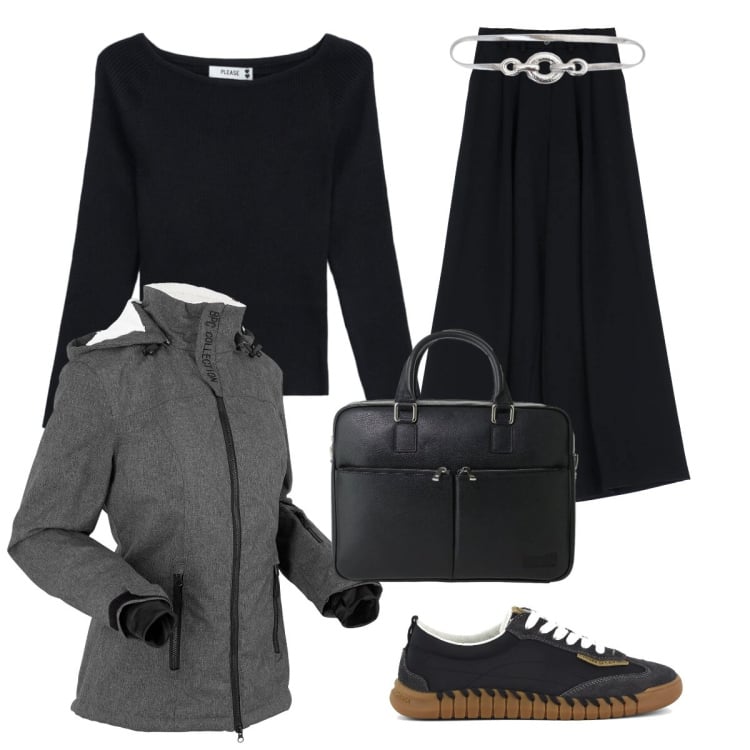 Outfit donna - Total look #2491923. Stile Casual per Tutti i giorni. Abbinamento con borse messenger, pantaloni, maglieria, cinture, blazer, sneakers.