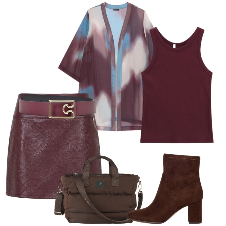 Outfit donna - Total look #2491955. Stile Basic per Serata fuori. Abbinamento con canottiere, kimono, minigonne, cinture, borse tote, stivaletti.