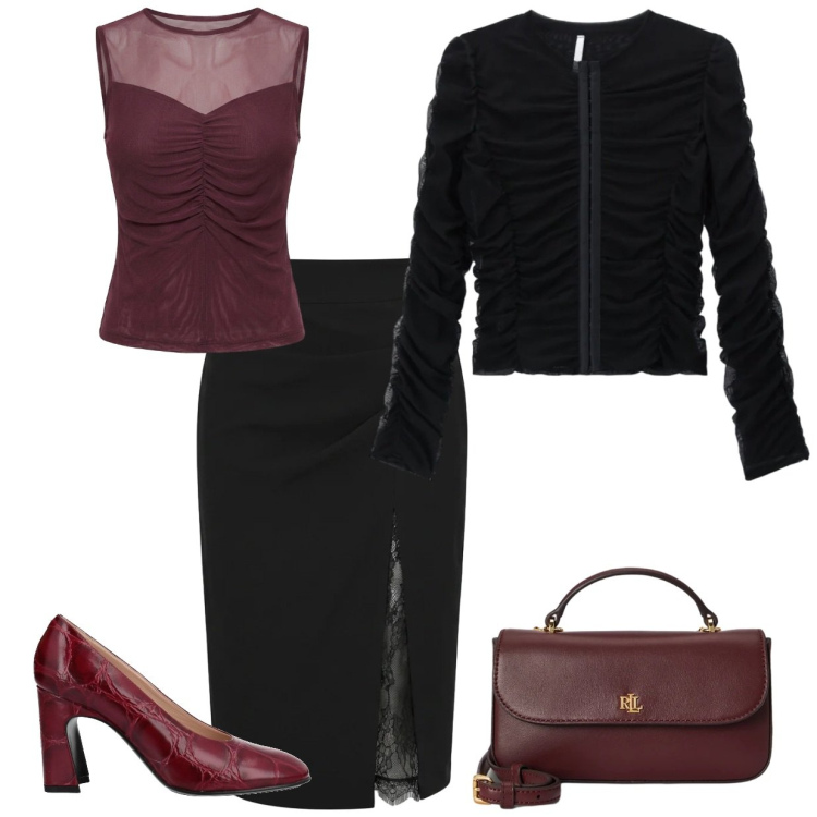 Outfit donna - Total look #2491972. Stile Glamour per Serata fuori. Abbinamento con top, borse a mano, gonne longuette, canottiere, décolleté.