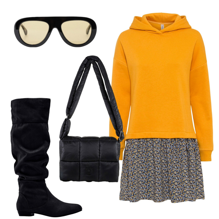 Outfit donna - Total look #2491975. Stile Sporty chic per Scuola/Università. Abbinamento con occhiali da sole, borse a spalla, vestiti, stivali.