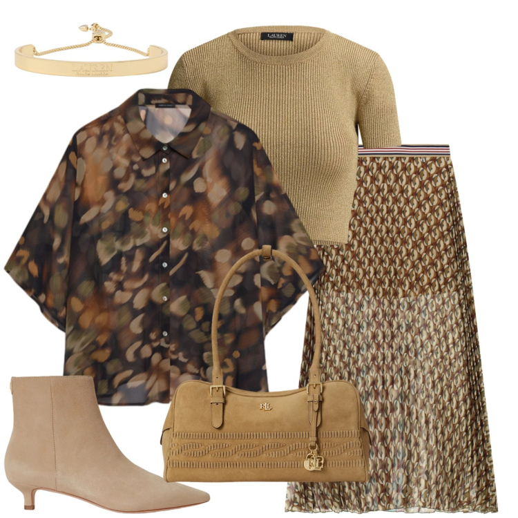 Outfit donna - Più occasioni. Stile Casual chic per Tutti i giorni. Abbinamento con camicie a manica corta, t-shirt, stivaletti, borse a spalla, braccialetti, gonne lunghe.