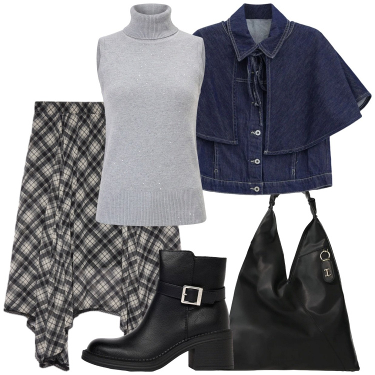Outfit donna - Total look #2492002. Stile Basic per Serata fuori. Abbinamento con borse a spalla, gonne longuette, blazer, camicie a manica corta, stivaletti.