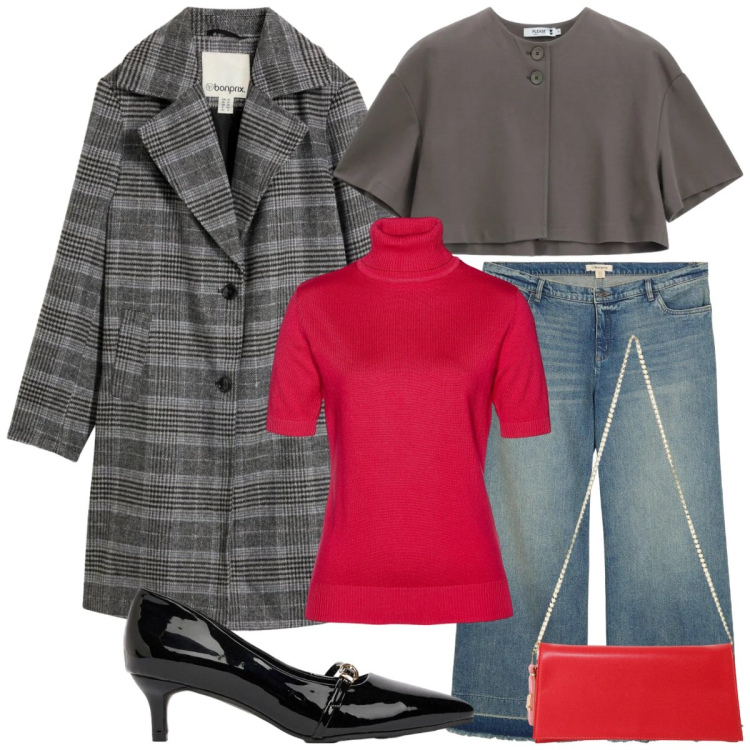 Outfit donna - Di giorno. Stile Basic per Tutti i giorni. Abbinamento con borse a tracolla, blazer, jeans, cappotti, maglieria, décolleté.
