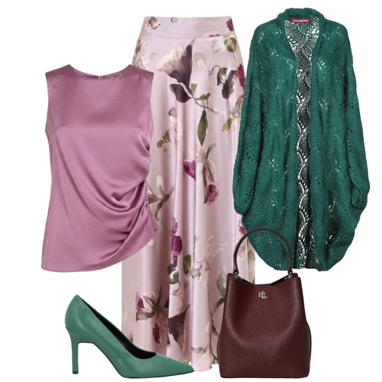 Outfit donna - Total look #2492037. Stile Bon Ton per Serata fuori. Abbinamento con borse a secchiello, canottiere, gonne lunghe, cardigans, décolleté.