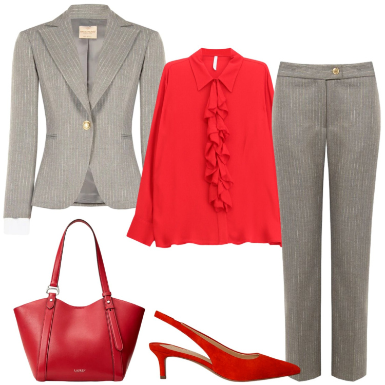 Outfit donna - Festa di laurea. Stile Chic per Cerimonia. Abbinamento con camicie, décolleté, borse tote, pantaloni, blazer.