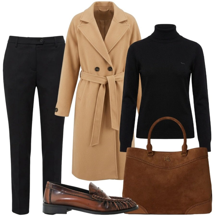 Outfit donna - Classici senza tempo. Stile Sporty chic per Tutti i giorni. Abbinamento con pullovers, pantaloni, mocassini, borse a mano, cappotti.