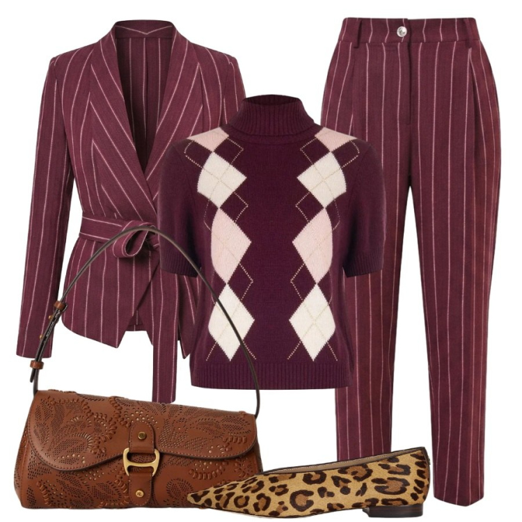 Outfit donna - Mix and match con il completo gessato. Stile Sporty chic per Tutti i giorni. Abbinamento con borse a spalla, ballerine, blazer, pantaloni, maglieria.