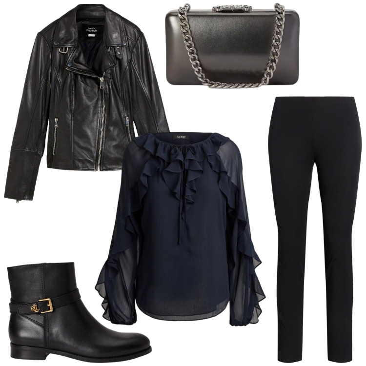 Outfit donna - Rock ma non troppo. Stile Rock per Tutti i giorni. Abbinamento con bluse, stivaletti, clutch, pantaloni skinny, giacche.
