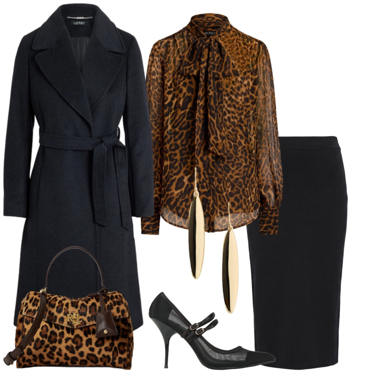 Outfit donna - Total look #2492156. Stile Chic per Serata fuori. Abbinamento con orecchini, bluse, cappotti, borse a mano, gonne longuette, décolleté.