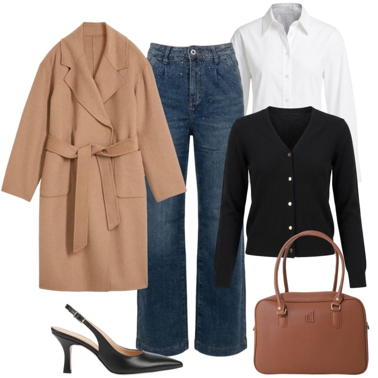 Outfit donna - Capí interscambiabili must have. Stile Casual chic per Tutti i giorni. Abbinamento con camicie, borse a mano, jeans, cardigans, décolleté, cappotti.