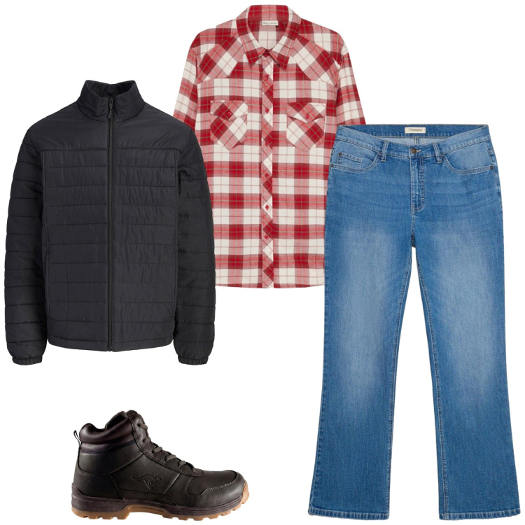 Outfit uomo - Total look #2492175. Stile Trendy per Tutti i giorni. Abbinamento con giacche, camicie, stivali e stivaletti, jeans bootcut.
