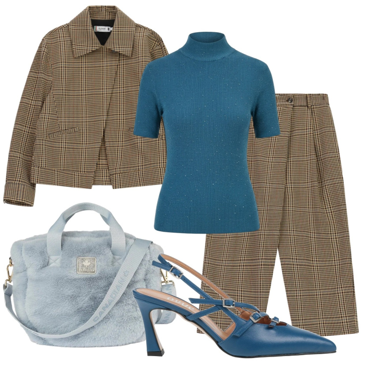 Outfit donna - Total look #2492181. Stile Preppy per Ufficio. Abbinamento con pantaloni, cappotti, maglieria, borse tote, décolleté.
