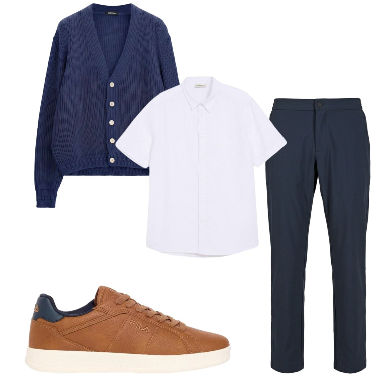 Outfit uomo - Total look #2492200. Stile Trendy per Serata speciale. Abbinamento con camicie a manica corta, sneakers, cardigans, pantaloni.