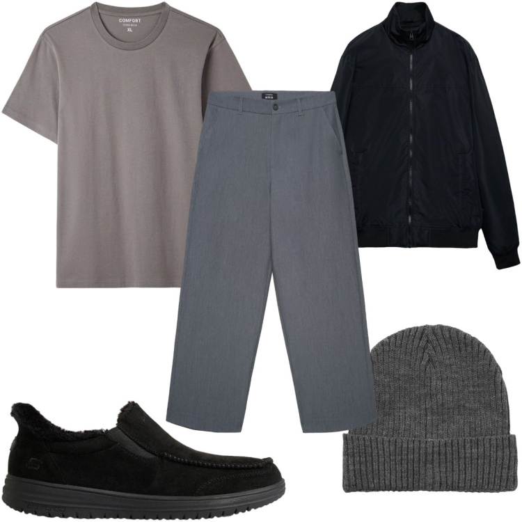 Outfit uomo - Total look #2492212. Stile Casual per Tutti i giorni. Abbinamento con berretti, pantaloni, bomber, t-shirt, sneakers.
