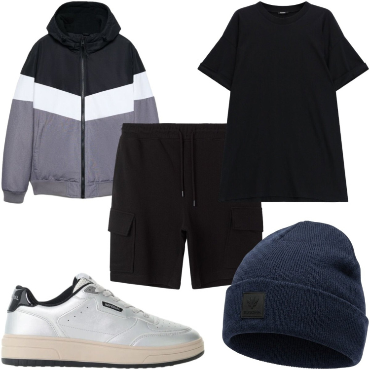 Outfit uomo - Total look #2492224. Stile Casual per Tutti i giorni. Abbinamento con t-shirt, sneakers, berretti, bermuda, giacche.