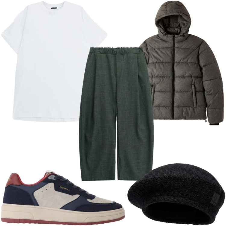 Outfit uomo - Total look #2492226. Stile Casual per Tutti i giorni. Abbinamento con t-shirt, pantaloni, sneakers, cappelli e berretti, bomber.
