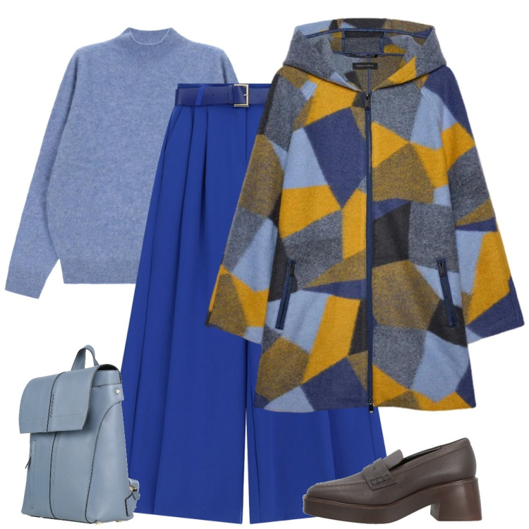 Outfit donna - Total look #2492262. Stile Basic per Tutti i giorni. Abbinamento con pantaloni a palazzo, cappotti, pullovers, mocassini, zaini.