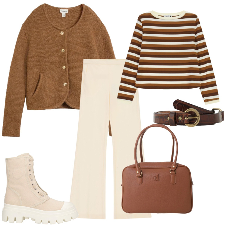 Outfit donna - Tessuti avvolgenti ad ottobre. Stile Casual chic per Tutti i giorni. Abbinamento con stivaletti, cardigans, pantaloni, t-shirt, borse a mano, cinture.