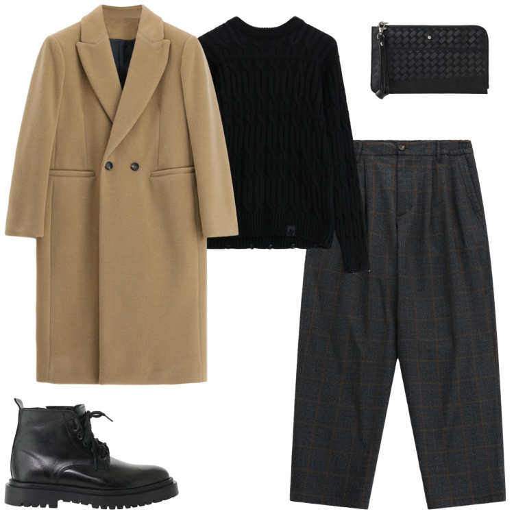 Outfit uomo - Il cappotto cammello. Stile Business/Elegante per Tutti i giorni. Abbinamento con pantaloni, anfibi, cappotti, maglieria, portafogli.