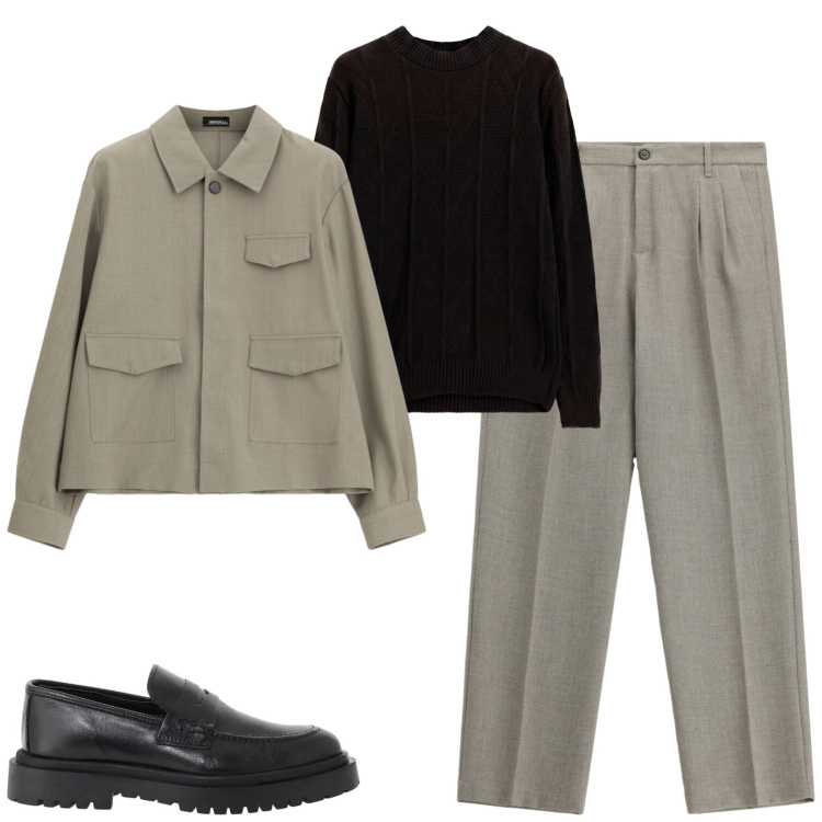Outfit uomo - City. Stile Urban per Tutti i giorni. Abbinamento con pantaloni, scarpe stringate, cappotti, maglieria.