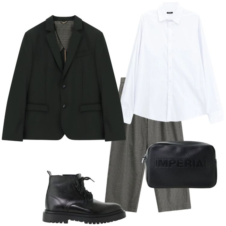 Outfit uomo - Total look #2492293. Stile Trendy per Serata speciale. Abbinamento con pantaloni, anfibi, camicie, giacche, portafogli.